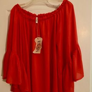 Elasticized off-shoulder peasant top